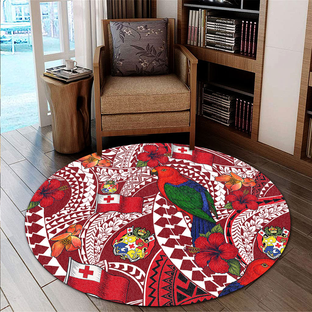 Tonga Round Rug Polynesian Red Shining Parrot Heilala Pattern