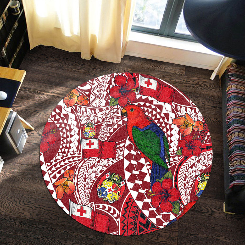 Tonga Round Rug Polynesian Red Shining Parrot Heilala Pattern