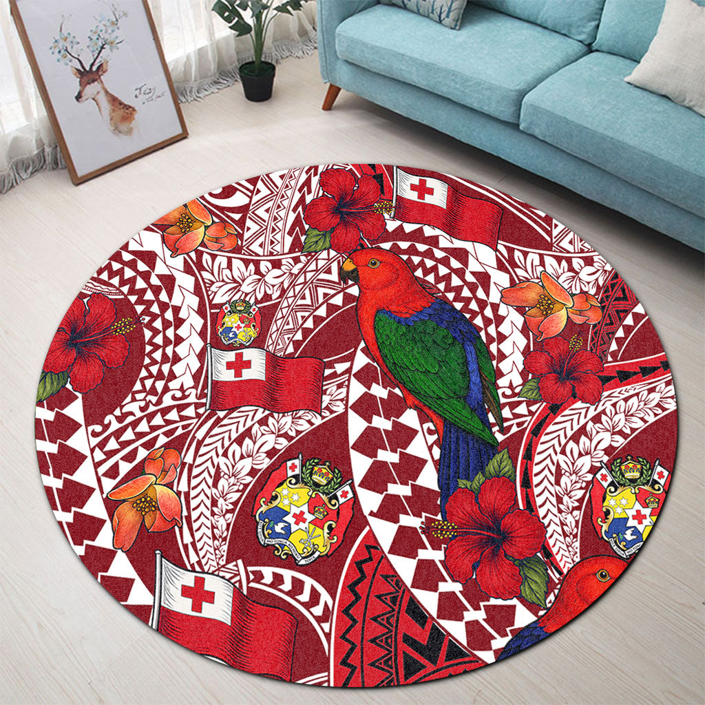 Tonga Round Rug Polynesian Red Shining Parrot Heilala Pattern