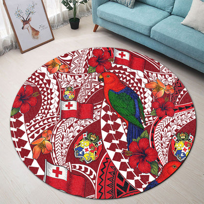 Tonga Round Rug Polynesian Red Shining Parrot Heilala Pattern