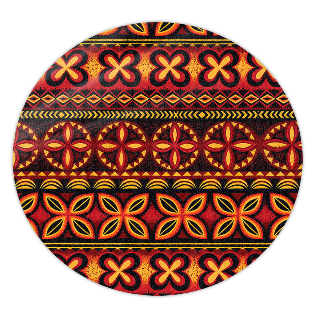Tonga Round Rug Ngatu Tapa Tribal Pattern