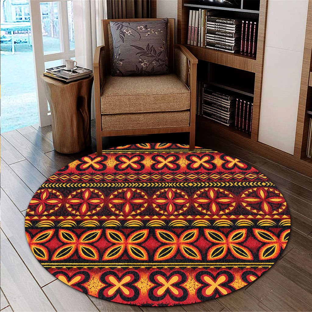 Tonga Round Rug Ngatu Tapa Tribal Pattern
