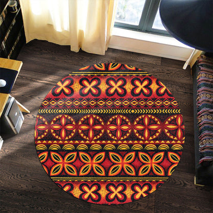 Tonga Round Rug Ngatu Tapa Tribal Pattern