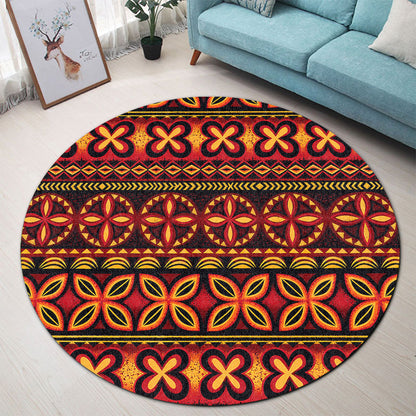 Tonga Round Rug Ngatu Tapa Tribal Pattern