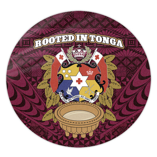 Tonga Round Rug Rooted In Tonga Coat Of Arms Kava Bowl Ngatu Style