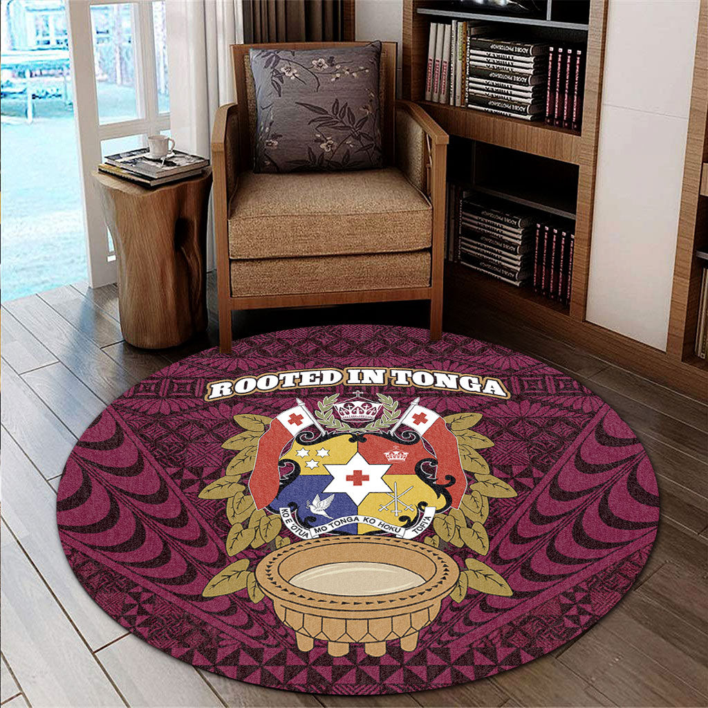 Tonga Round Rug Rooted In Tonga Coat Of Arms Kava Bowl Ngatu Style