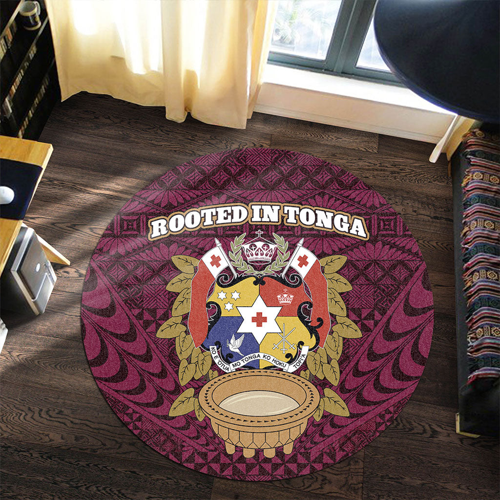 Tonga Round Rug Rooted In Tonga Coat Of Arms Kava Bowl Ngatu Style
