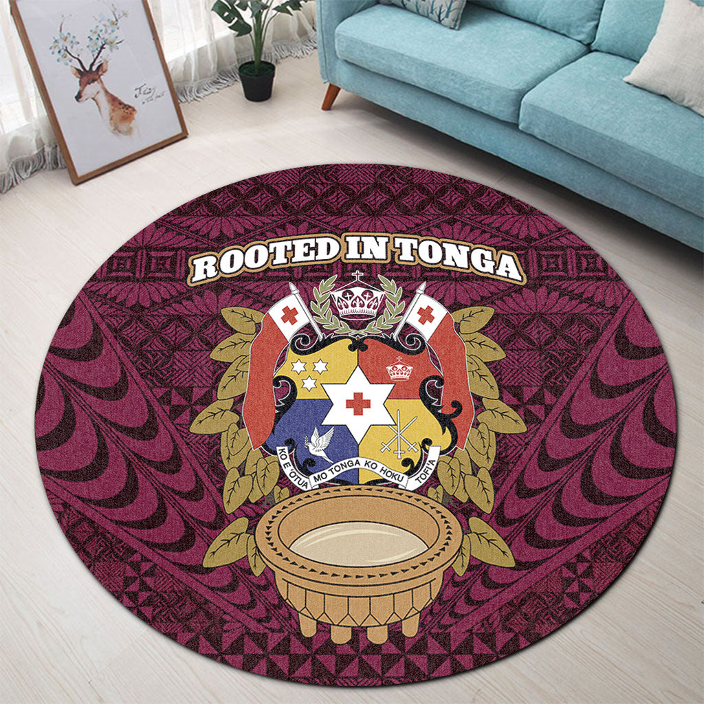 Tonga Round Rug Rooted In Tonga Coat Of Arms Kava Bowl Ngatu Style