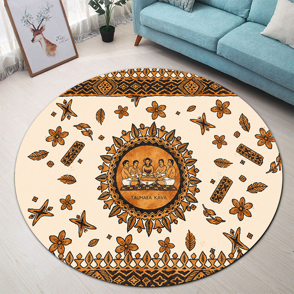 Tonga Round Rug Taumafa Kava Ceremony Tapa Heritage Style