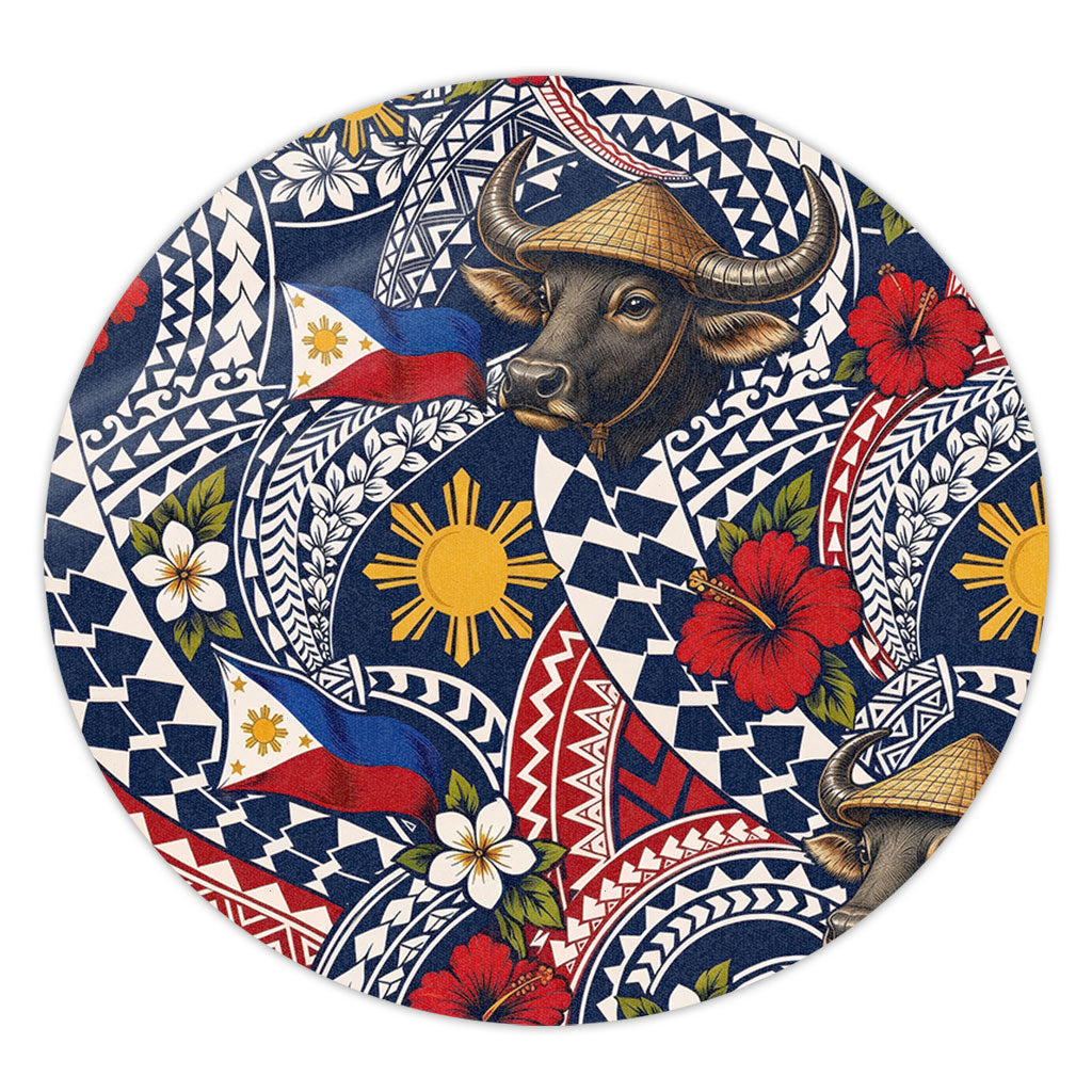Philippines Filipinos Round Rug Carabao Sun Flag Floral Tribal Style
