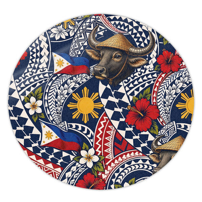 Philippines Filipinos Round Rug Carabao Sun Flag Floral Tribal Style
