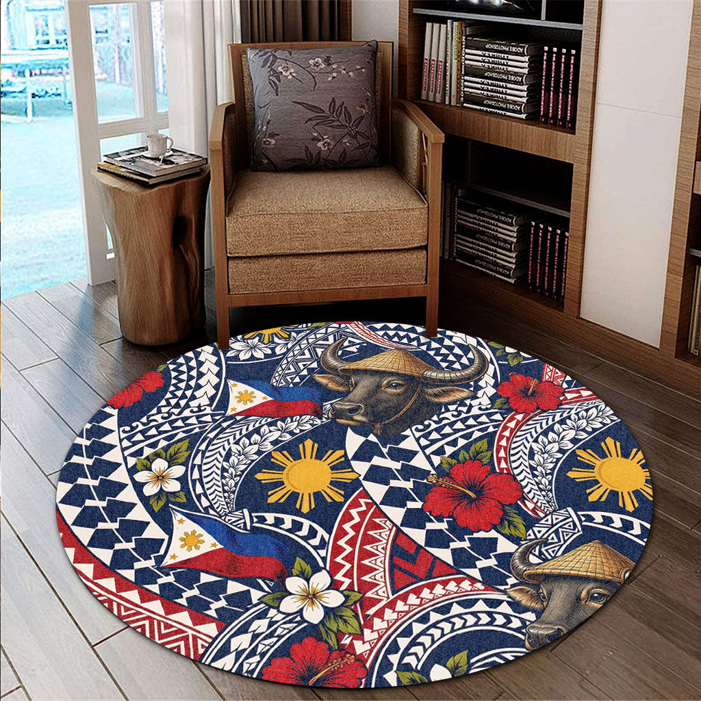 Philippines Filipinos Round Rug Carabao Sun Flag Floral Tribal Style