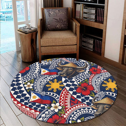 Philippines Filipinos Round Rug Carabao Sun Flag Floral Tribal Style