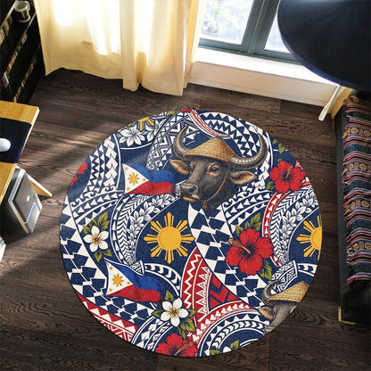 Philippines Filipinos Round Rug Carabao Sun Flag Floral Tribal Style