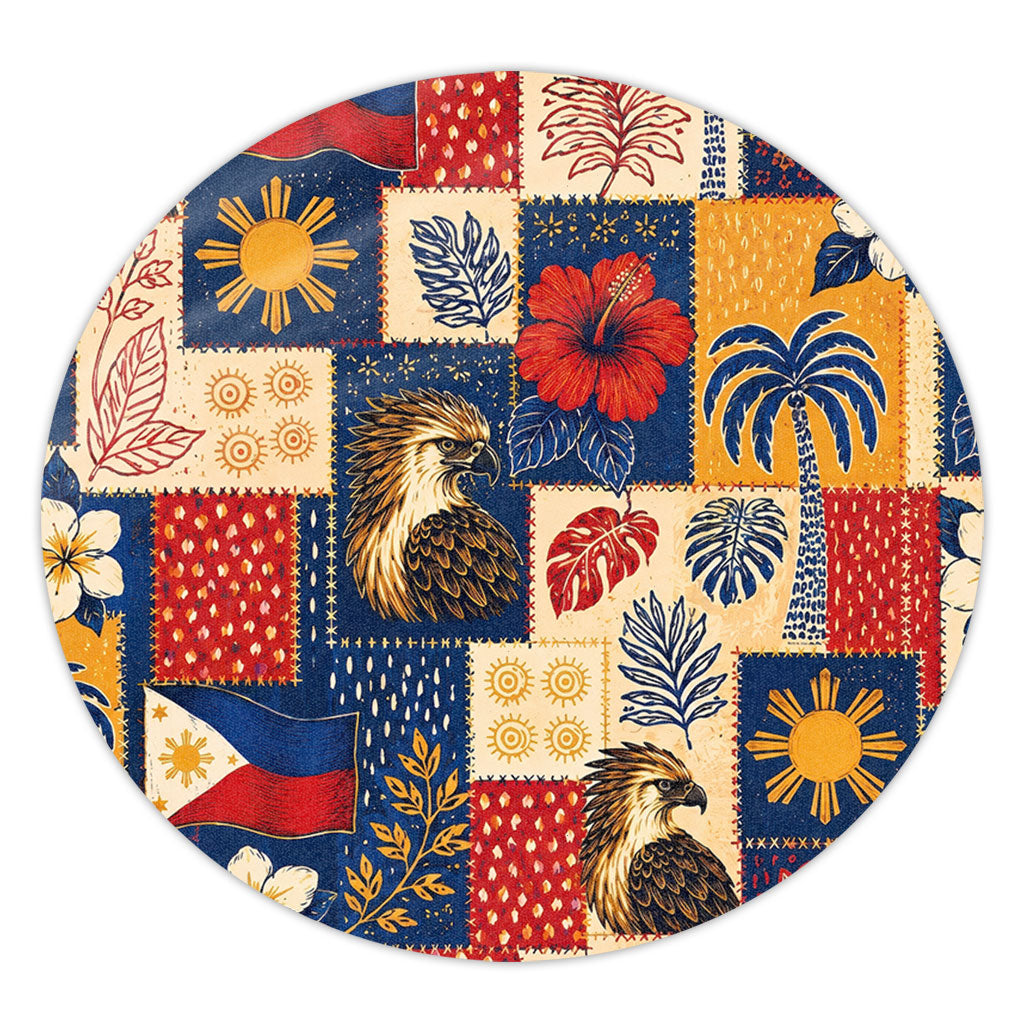 Philippines Filipinos Round Rug Eagle Sun Flag Tropical Floral Patchwork Style