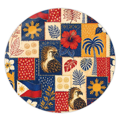 Philippines Filipinos Round Rug Eagle Sun Flag Tropical Floral Patchwork Style