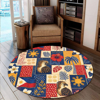 Philippines Filipinos Round Rug Eagle Sun Flag Tropical Floral Patchwork Style