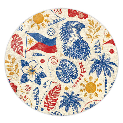Philippines Filipinos Round Rug Eagle Sun Flag Tropical Floral Vintage Stamp Style