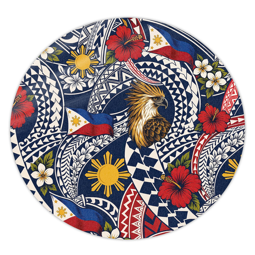 Philippines Filipinos Round Rug Eagle Sun Flag Floral Tribal Style