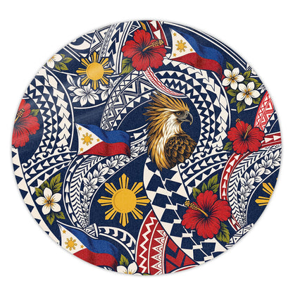 Philippines Filipinos Round Rug Eagle Sun Flag Floral Tribal Style