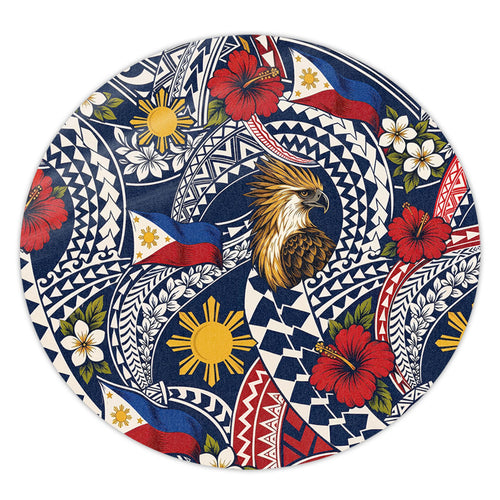 Philippines Filipinos Round Rug Eagle Sun Flag Floral Tribal Style