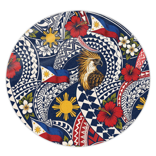 Philippines Filipinos Round Rug Eagle Sun Flag Floral Tribal Style