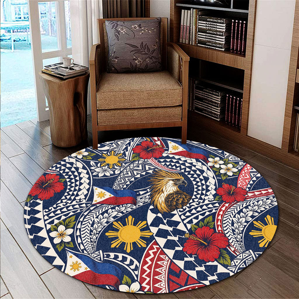 Philippines Filipinos Round Rug Eagle Sun Flag Floral Tribal Style