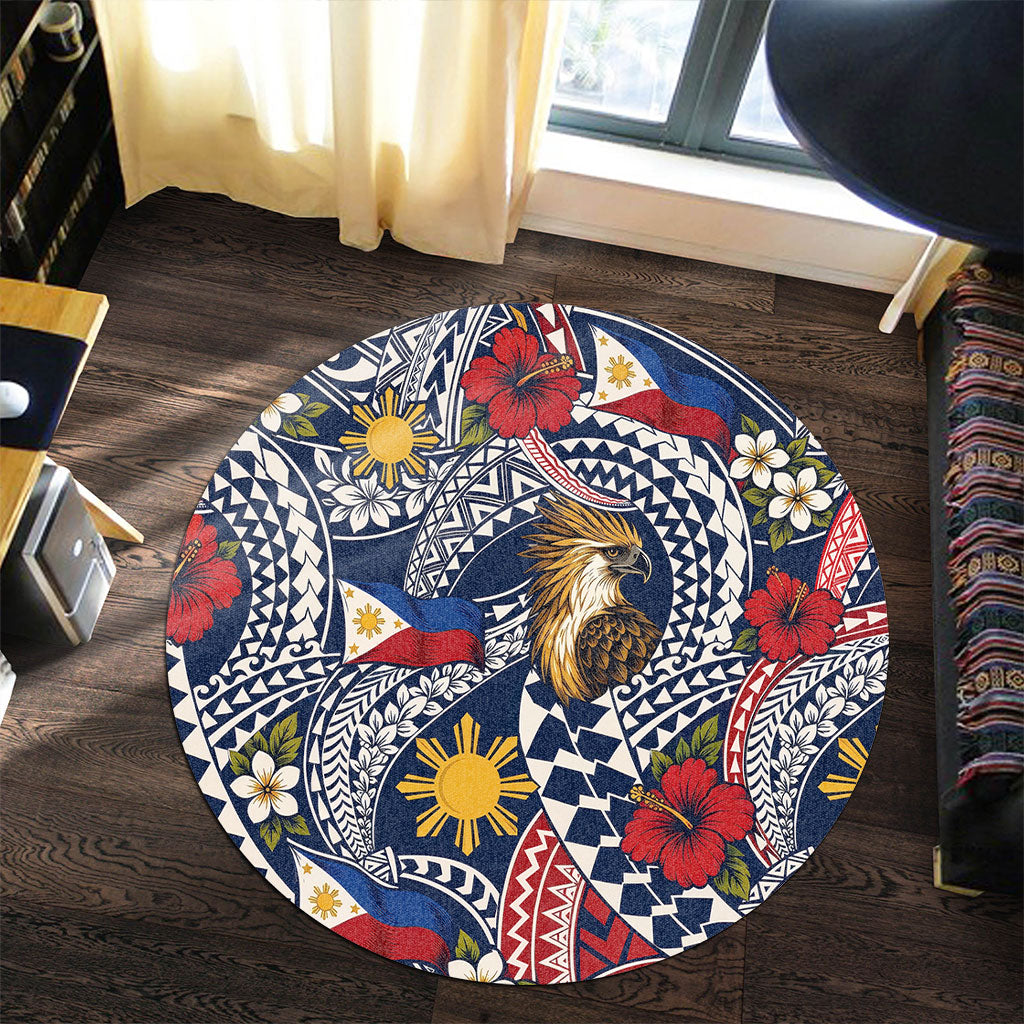 Philippines Filipinos Round Rug Eagle Sun Flag Floral Tribal Style