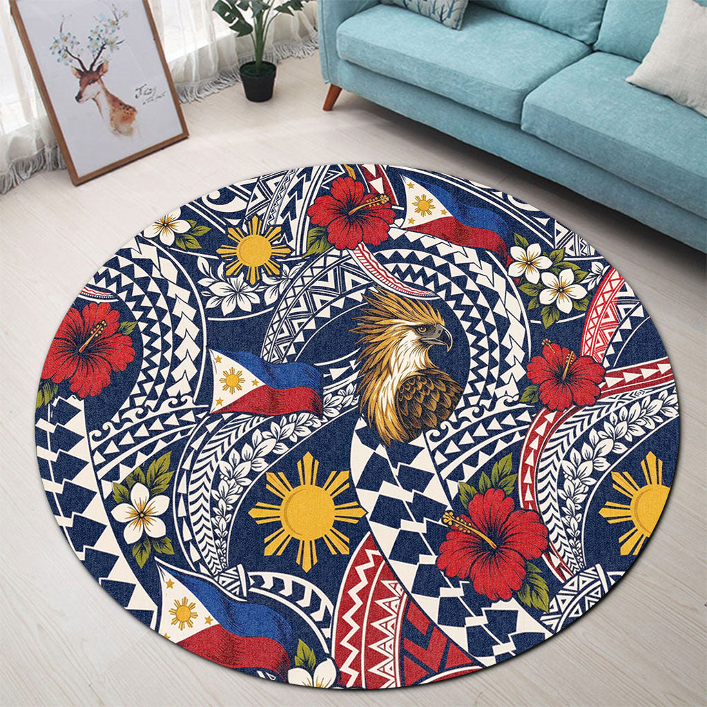 Philippines Filipinos Round Rug Eagle Sun Flag Floral Tribal Style