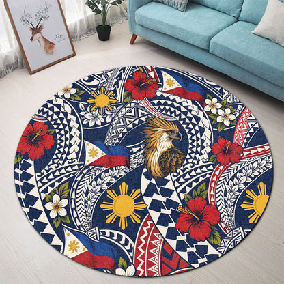 Philippines Filipinos Round Rug Eagle Sun Flag Floral Tribal Style