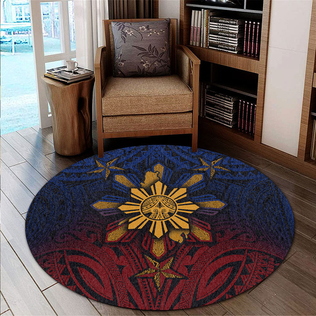 Philippines Filipinos Round Rug Golden Sun Islands Tribal Style