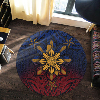 Philippines Filipinos Round Rug Golden Sun Islands Tribal Style
