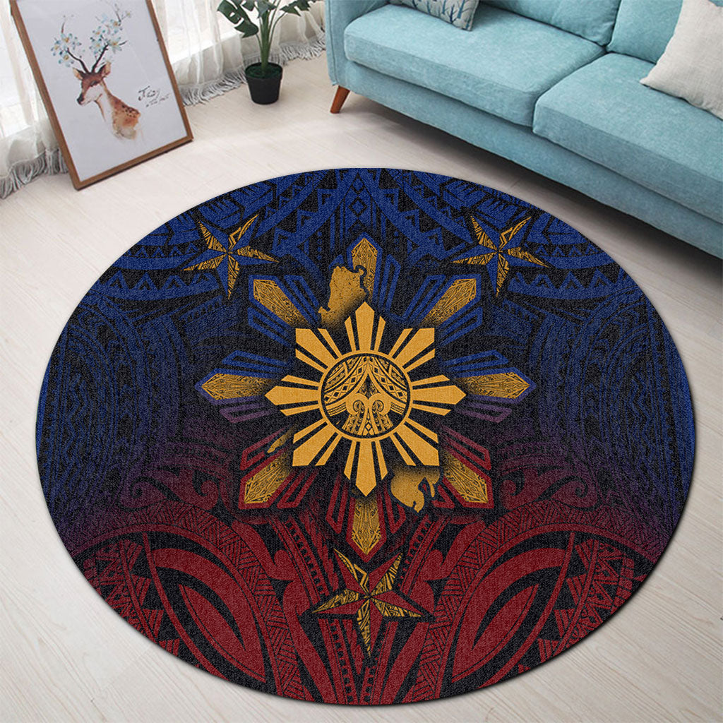 Philippines Filipinos Round Rug Golden Sun Islands Tribal Style