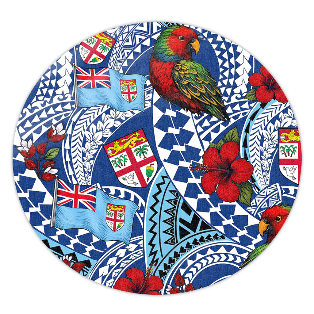 Fiji Round Rug Kula Parrot Flag Hibiscus Tribal Style