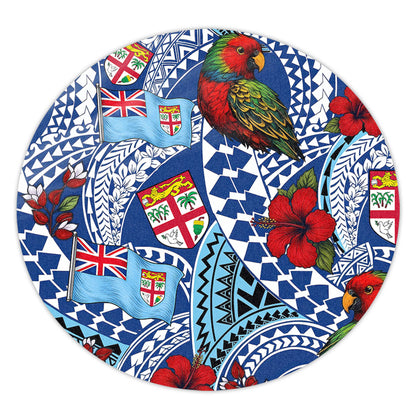 Fiji Round Rug Kula Parrot Flag Hibiscus Tribal Style
