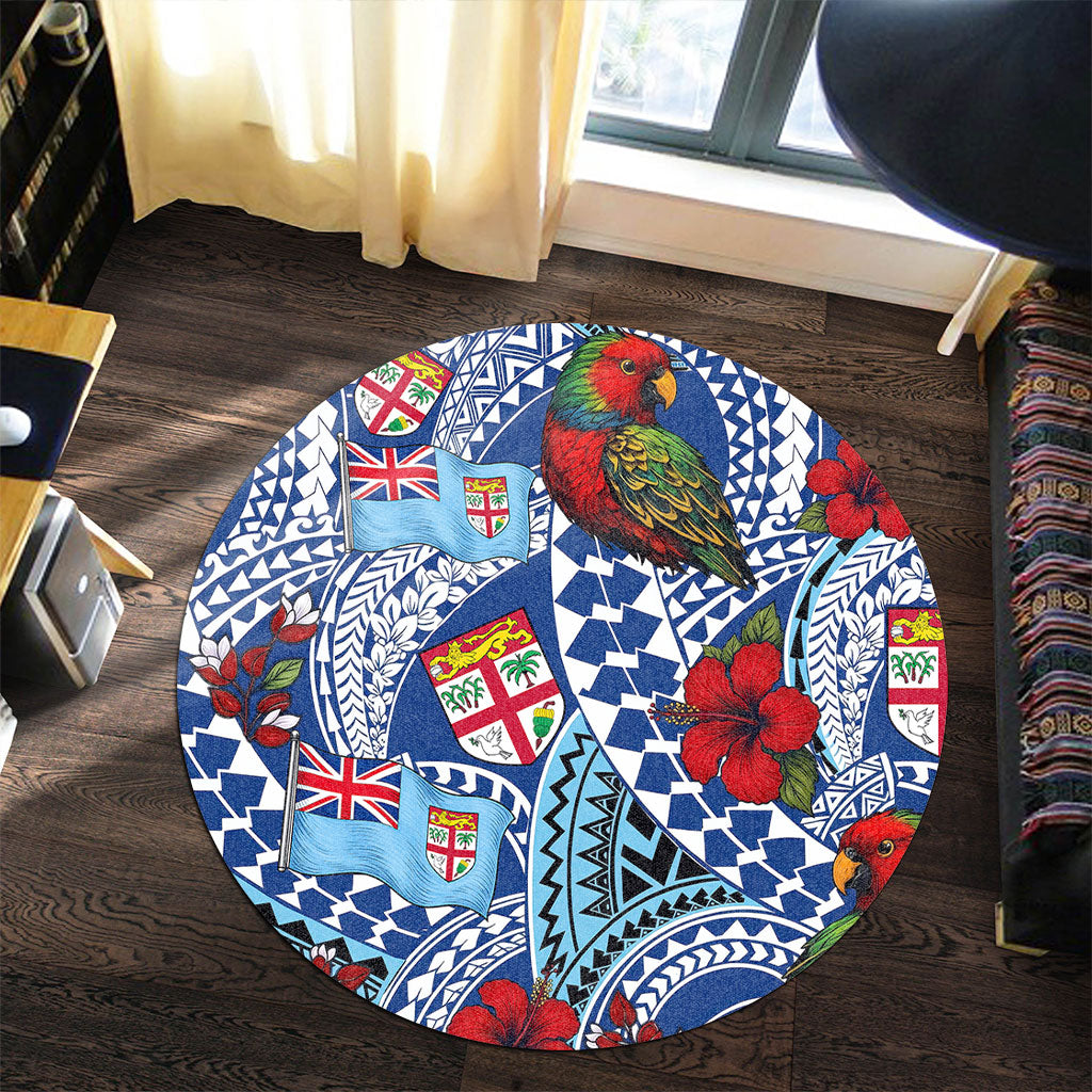 Fiji Round Rug Kula Parrot Flag Hibiscus Tribal Style