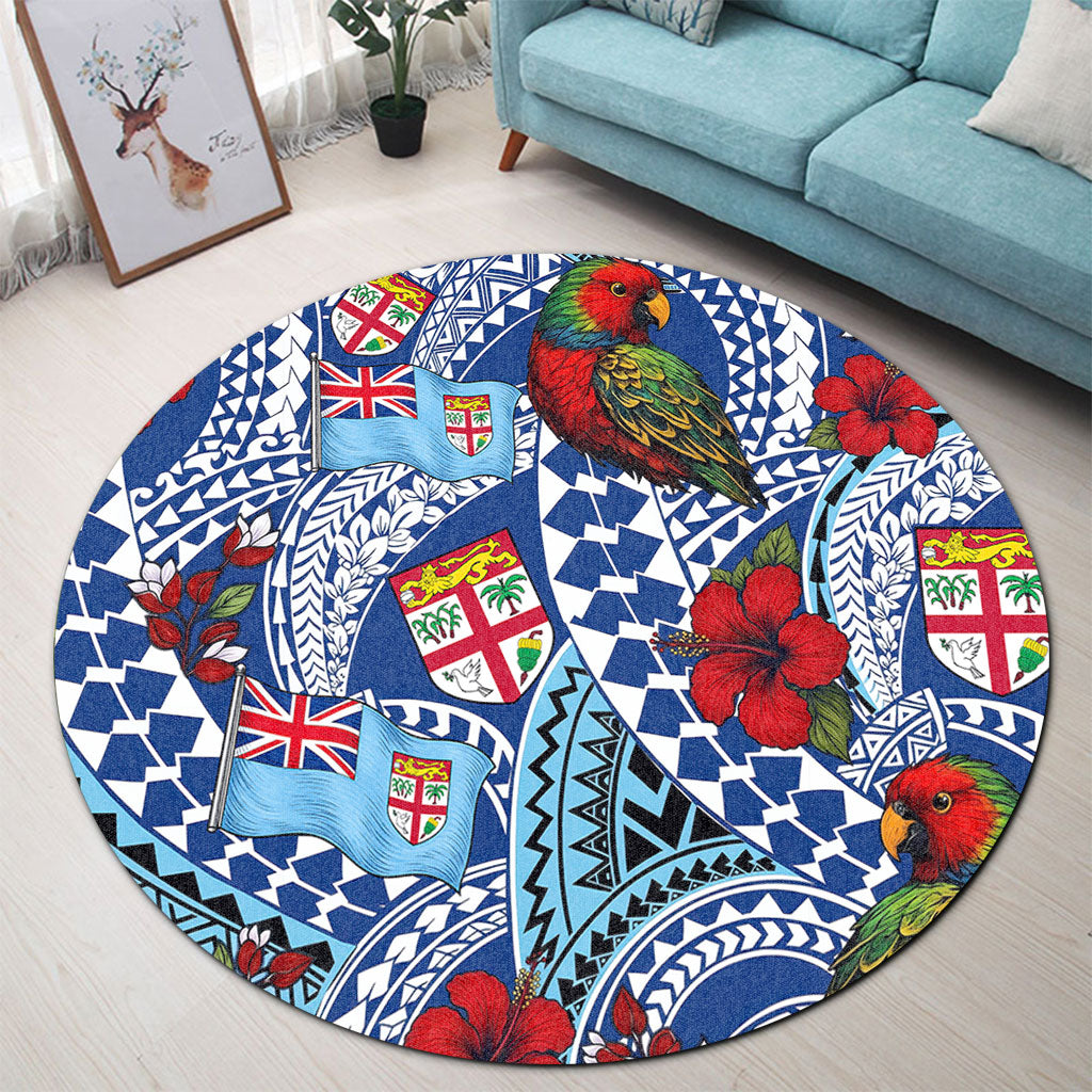 Fiji Round Rug Kula Parrot Flag Hibiscus Tribal Style