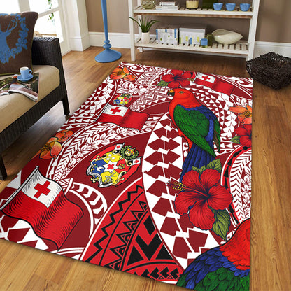 Tonga Area Rug Polynesian Red Shining Parrot Heilala Pattern