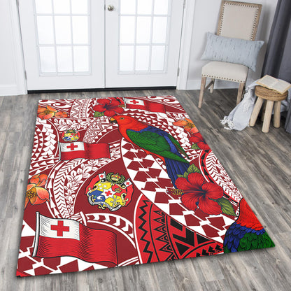 Tonga Area Rug Polynesian Red Shining Parrot Heilala Pattern