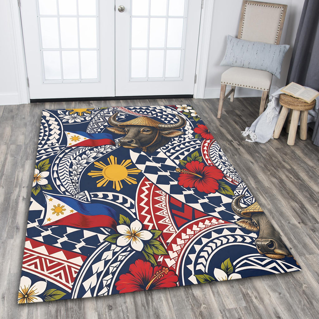 Philippines Filipinos Area Rug Carabao Sun Flag Floral Tribal Style