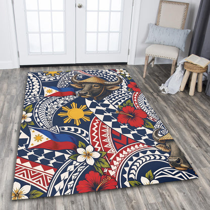 Philippines Filipinos Area Rug Carabao Sun Flag Floral Tribal Style