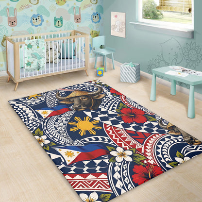 Philippines Filipinos Area Rug Carabao Sun Flag Floral Tribal Style