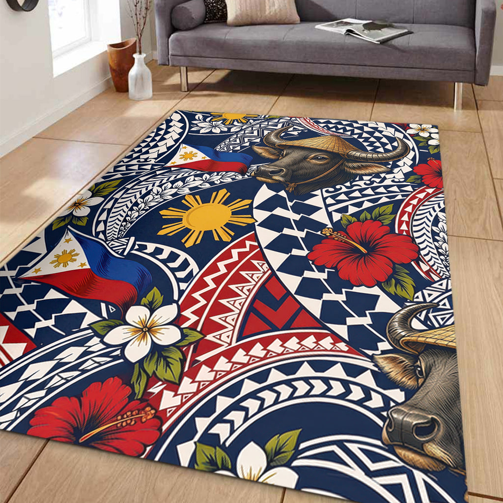 Philippines Filipinos Area Rug Carabao Sun Flag Floral Tribal Style