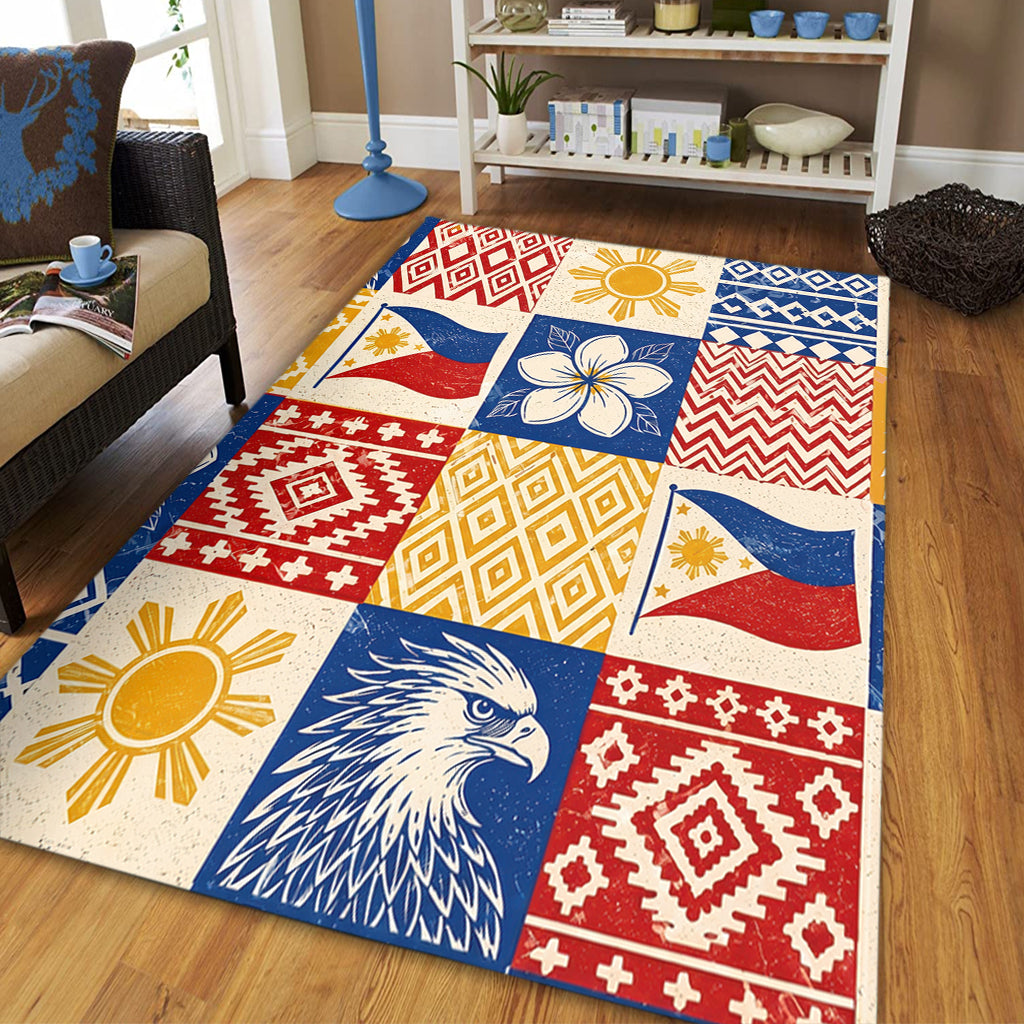 Philippines Filipinos Area Rug Eagle Sun Flag Sampaguita Geometric Quilt Style