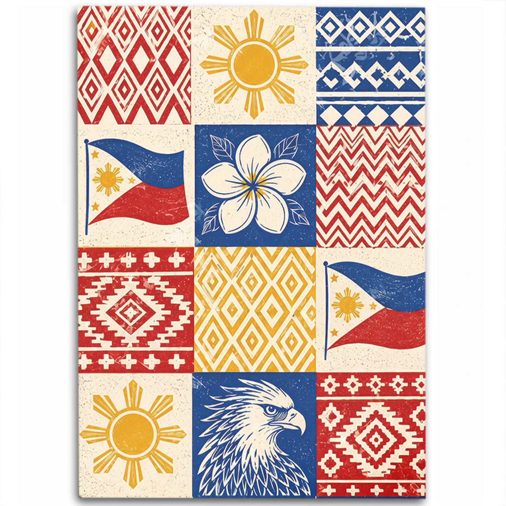 Philippines Filipinos Area Rug Eagle Sun Flag Sampaguita Geometric Quilt Style