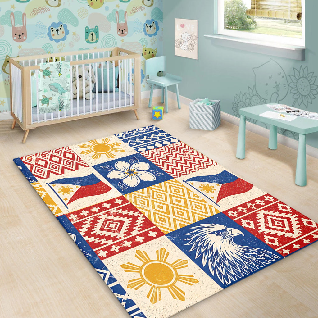Philippines Filipinos Area Rug Eagle Sun Flag Sampaguita Geometric Quilt Style