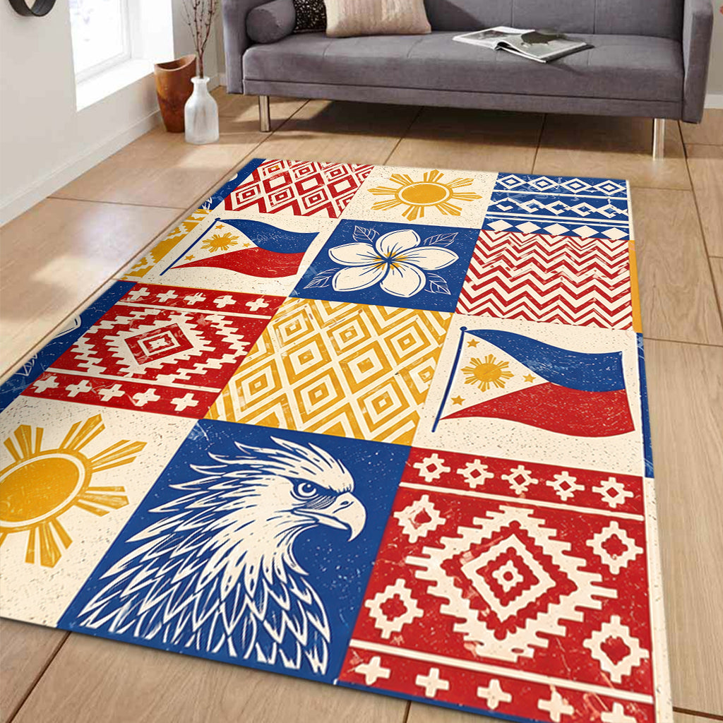 Philippines Filipinos Area Rug Eagle Sun Flag Sampaguita Geometric Quilt Style
