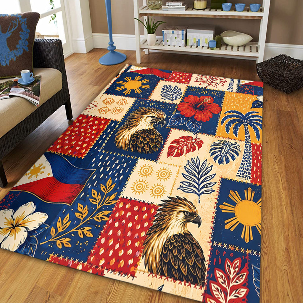 Philippines Filipinos Area Rug Eagle Sun Flag Tropical Floral Patchwork Style