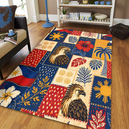 Philippines Filipinos Area Rug Eagle Sun Flag Tropical Floral Patchwork Style