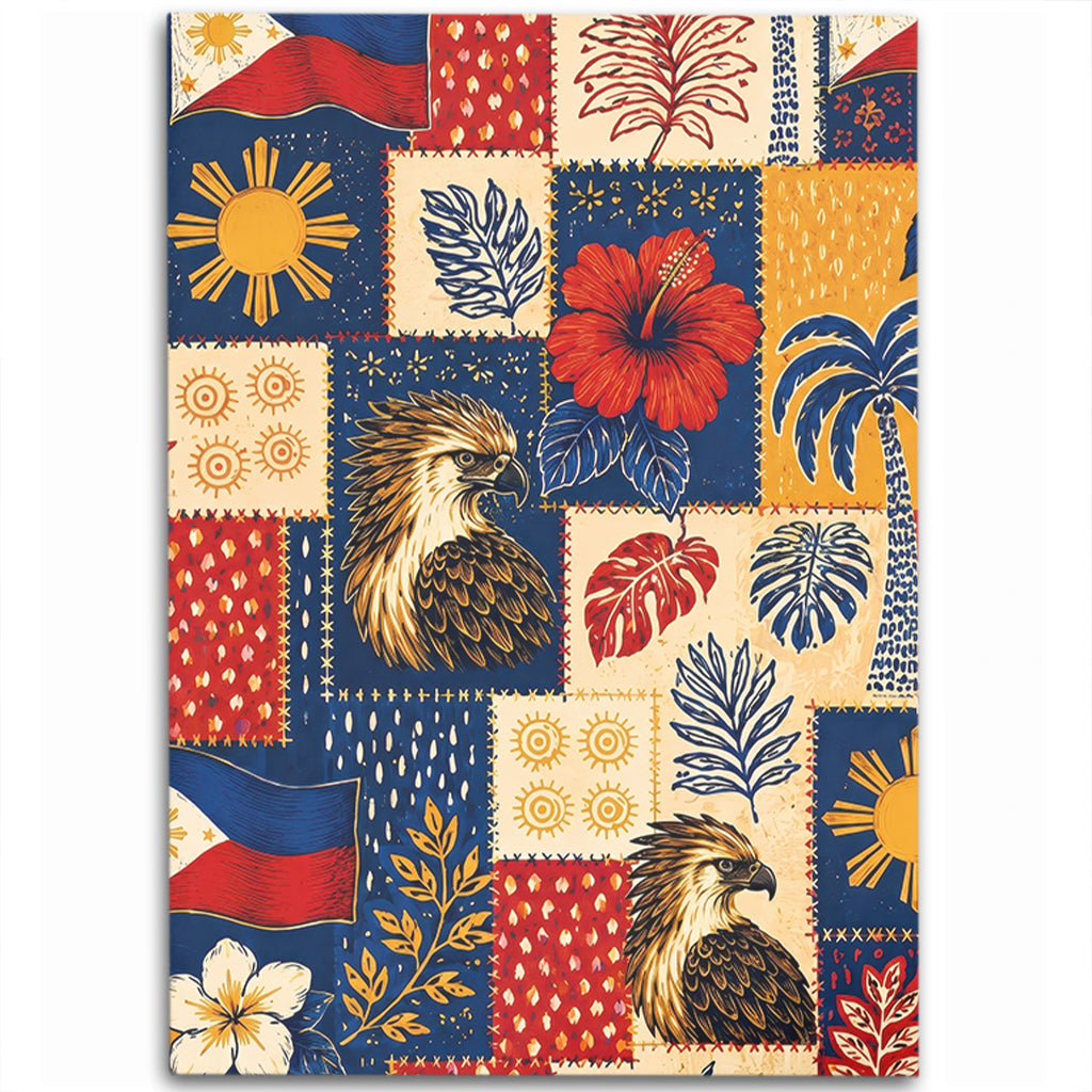 Philippines Filipinos Area Rug Eagle Sun Flag Tropical Floral Patchwork Style